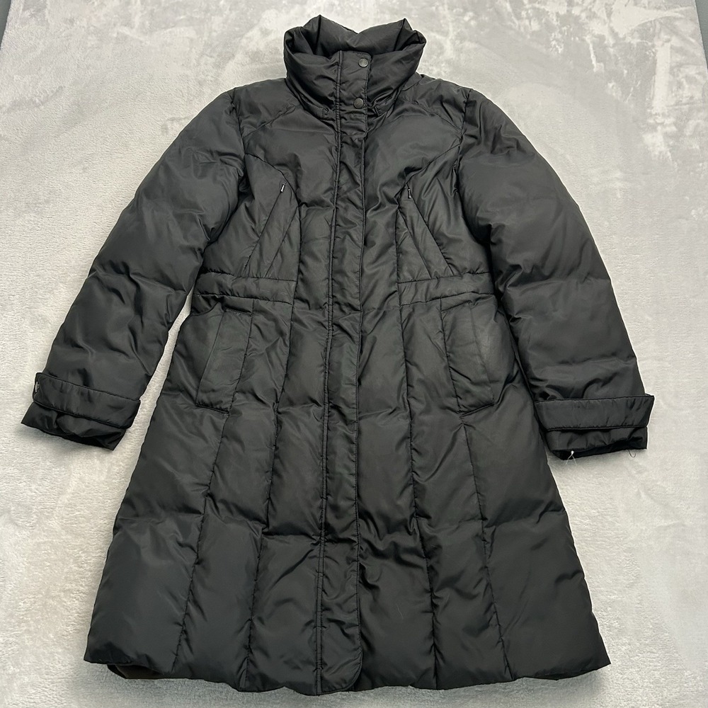 Cole Haan Long Puffer Coat M Black Down Quilted Minimalist 350MD243